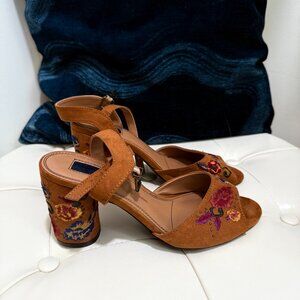 Flower, Brown Suede Sandal Heel